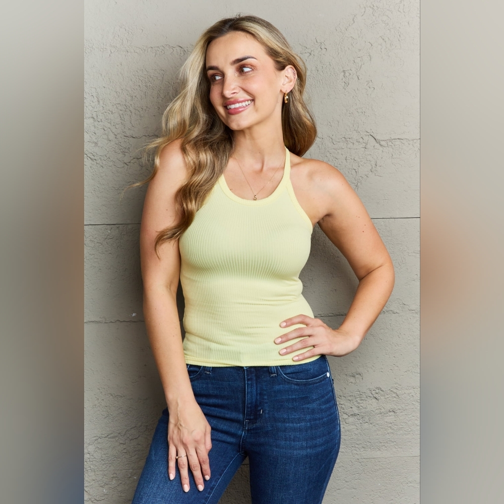 Ninexis Yellow Ribbed Halter Neck Tank Top New Women’s New
